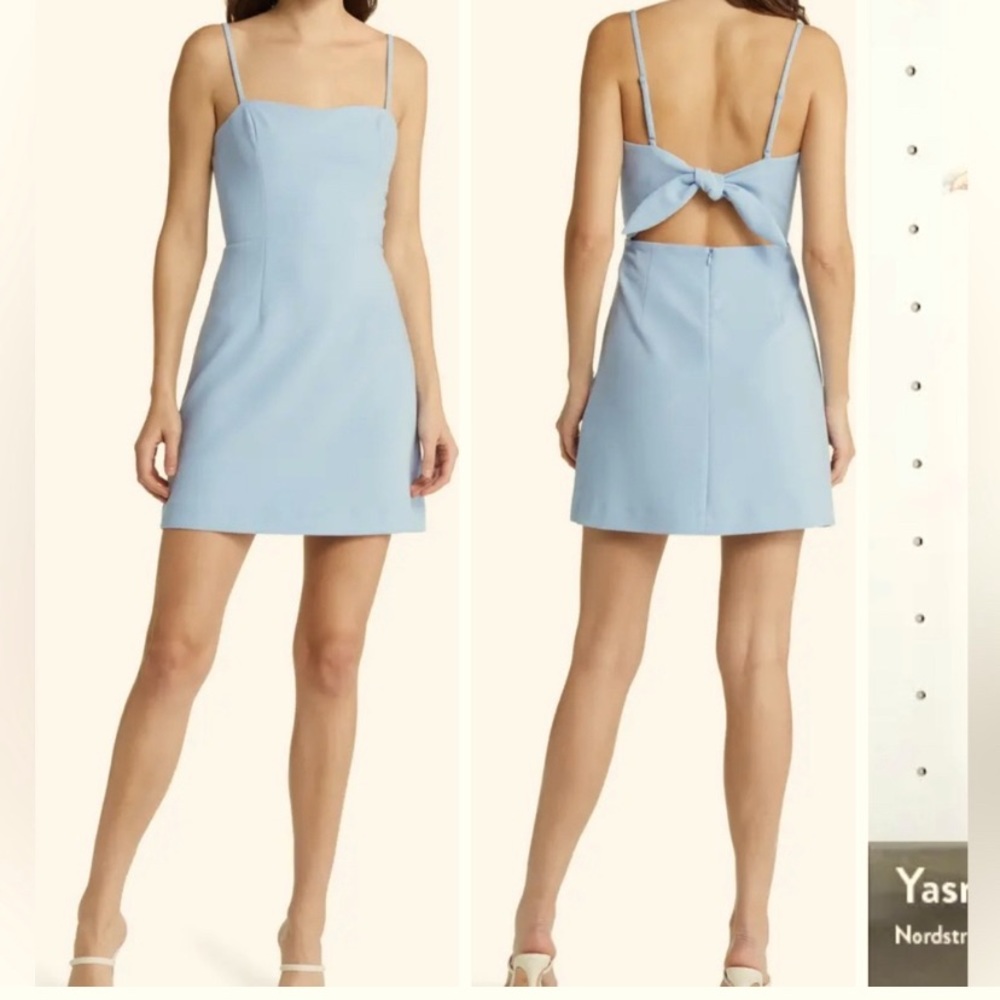 French Connection Whisper Tie Back Dress in Light Blue